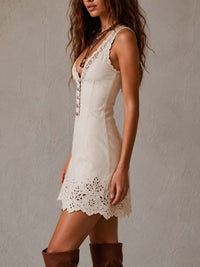 Gabrielle · Vestido Mini de Encaje Calado Marfil