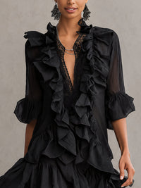 Anaïs · Vestido Mini de Gasa Negro con Volantes