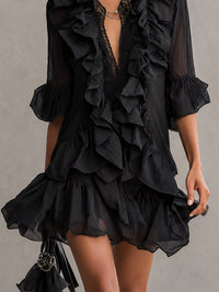 Anaïs · Vestido Mini de Gasa Negro con Volantes