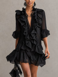 Anaïs · Vestido Mini de Gasa Negro con Volantes