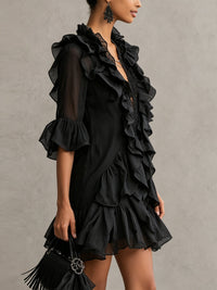 Anaïs · Vestido Mini de Gasa Negro con Volantes