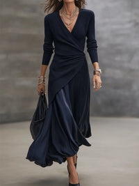 Adriana | Conjunto de vestido maxi cruzado de canalé azul marino
