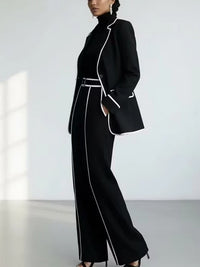 Karin | Conjunto de blazer con ribetes de contraste y pantalón de pierna ancha