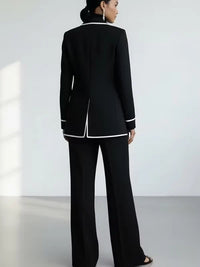 Karin | Conjunto de blazer con ribetes de contraste y pantalón de pierna ancha