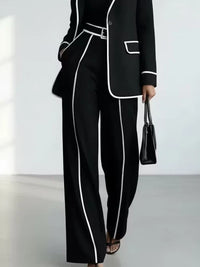 Karin | Conjunto de blazer con ribetes de contraste y pantalón de pierna ancha