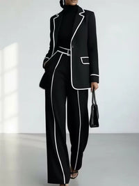 Karin | Conjunto de blazer con ribetes de contraste y pantalón de pierna ancha