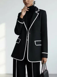 Karin | Conjunto de blazer con ribetes de contraste y pantalón de pierna ancha