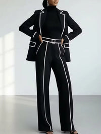Karin | Conjunto de blazer con ribetes de contraste y pantalón de pierna ancha