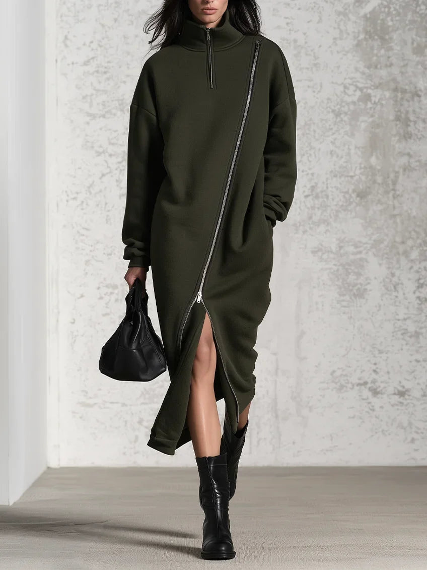ARMY | Vestido midi asimétrico de tejido polar con media cremallera™
