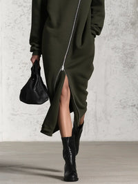 ARMY | Vestido midi asimétrico de tejido polar con media cremallera™