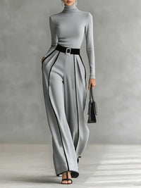 Adèle | Conjunto de cuello alto con ribetes blancos y pantalón ancho
