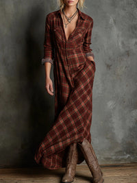 Margaux | Vestido camisero largo con cuello vichy verde