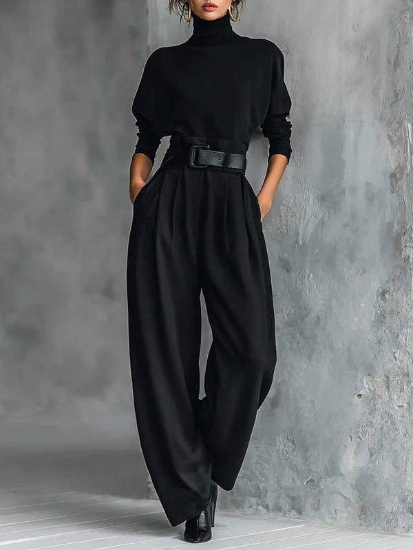 Noëlla | Conjunto de top negro de cuello alto y pantalón recto