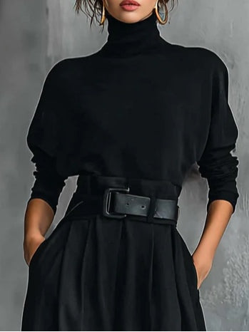 Noëlla | Conjunto de top negro de cuello alto y pantalón recto