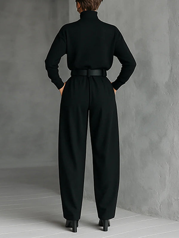 Noëlla | Conjunto de top negro de cuello alto y pantalón recto