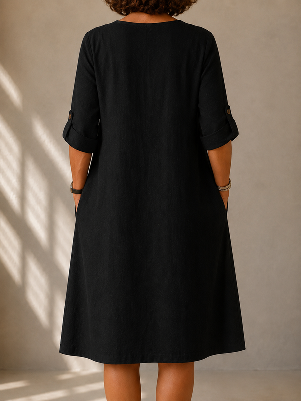 Pauline · Vestido Recto con Mangas Enrolladas