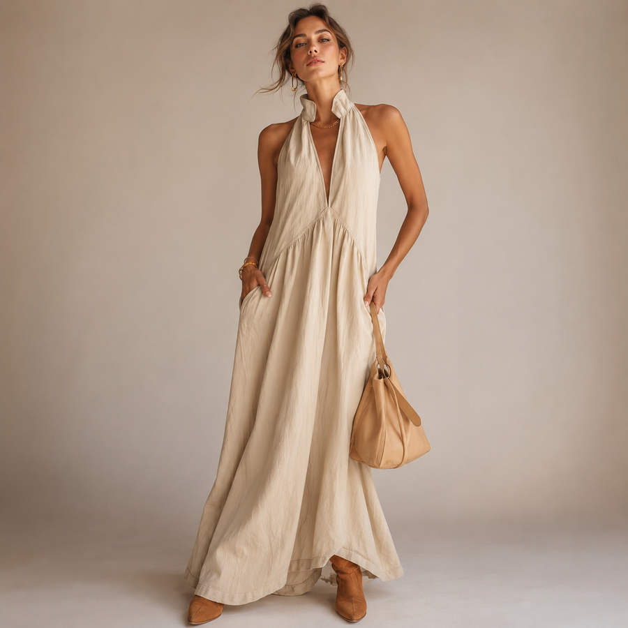 Vestido Largo Amarillo Halter Solara