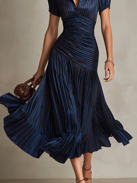 Adriana · Vestido Midi de Satén Retro con Rayas