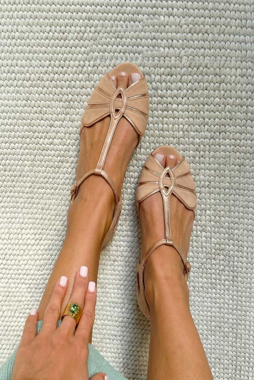 Sandalias peep toe retro con correa en T