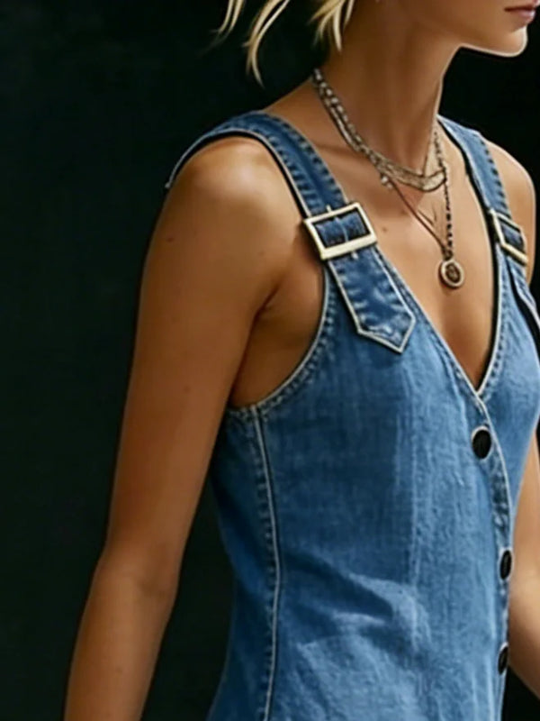 Vera · Vestido Largo de Denim con Botones