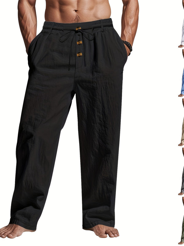 Pantalones de Lino Ligeros y Transpirables con Cordón