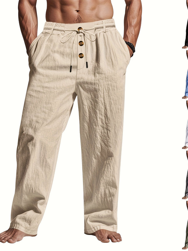 Pantalones de Lino Ligeros y Transpirables con Cordón