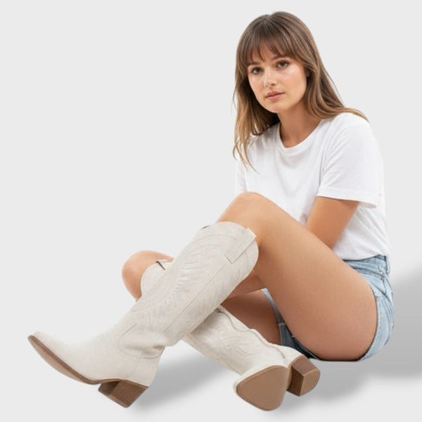 Botas Ortopédicas Cowboy Ante Bordado Mujer