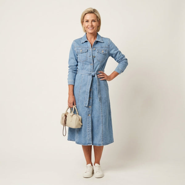 Maribell · Vestido Maxi de Denim con Mangas Largas