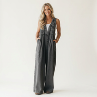 Griselda · Mono de Denim de Pierna Ancha Plisada
