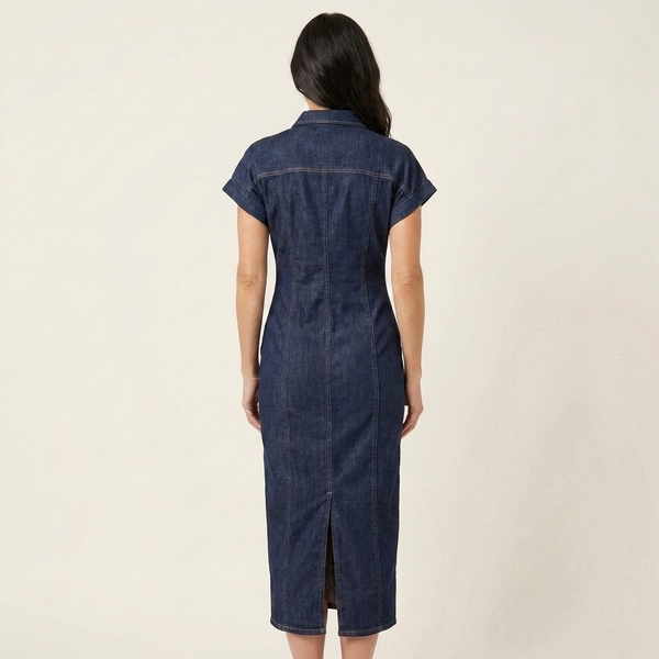 Maya · Vestido Midi Bodycon de Denim con Botones Delanteros