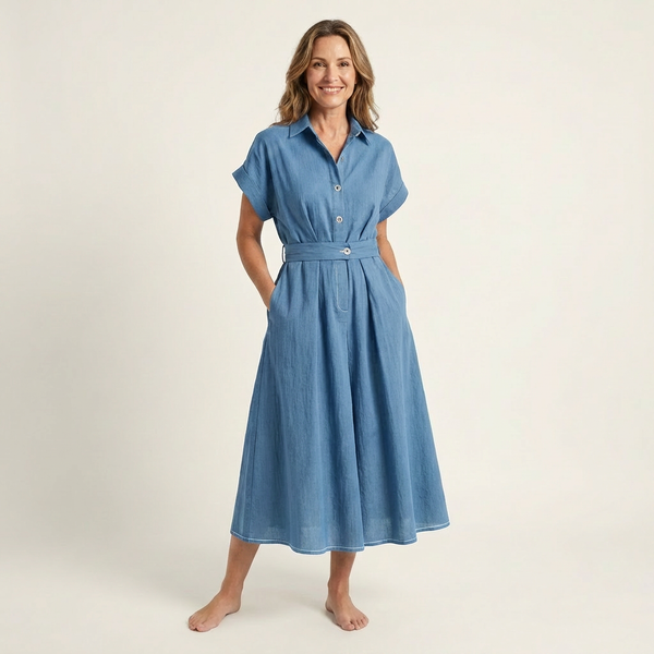 Melody · Vestido Midi Vaquero con Botones y Cinturón