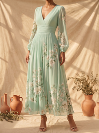 Vestido Midi Verde Claro con Motivos Florales