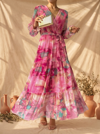 Vestido Cruzado de Tejido Floral Elegante