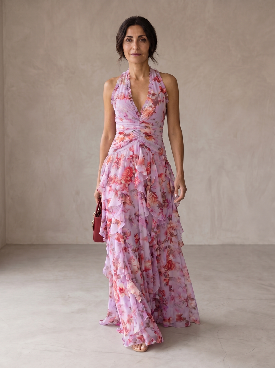 Belladina · Vestido Largo con Cascada de Rosas