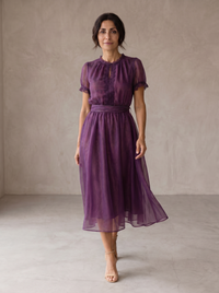 Vestido Maxi de Gasa con Escote en Gota y Encaje