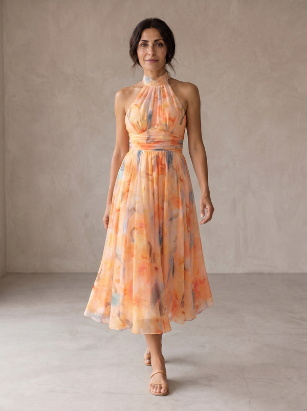 Aurora · Vestido Halter de Seda con Estampado Acuarela