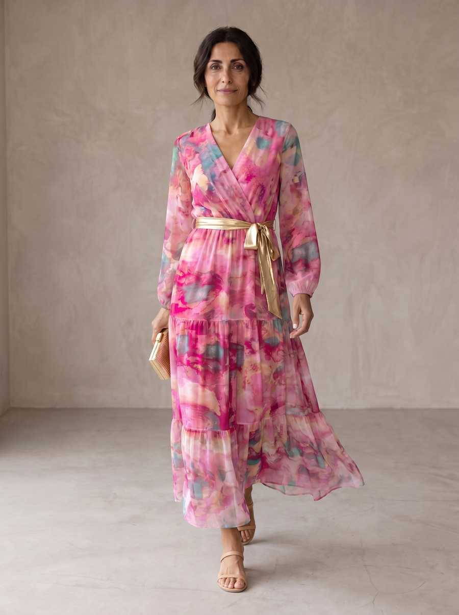 Vestido Cruzado de Tejido Floral Elegante