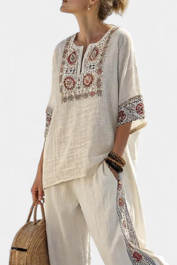 Amelie | Conjunto Blusa Bordada y Pantalón Ancho