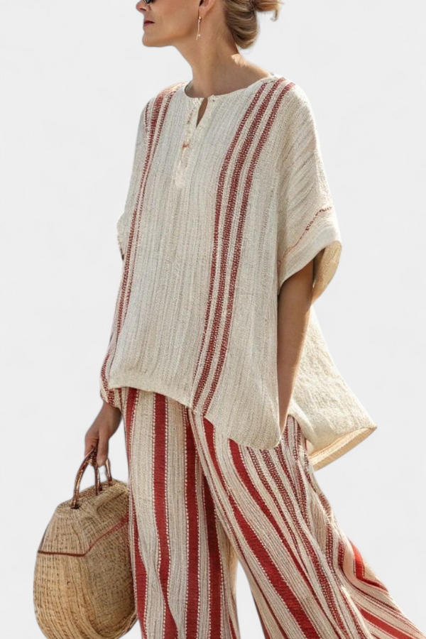 Kendall | Conjunto Top Texturizado Rojo y Pantalón de Lino
