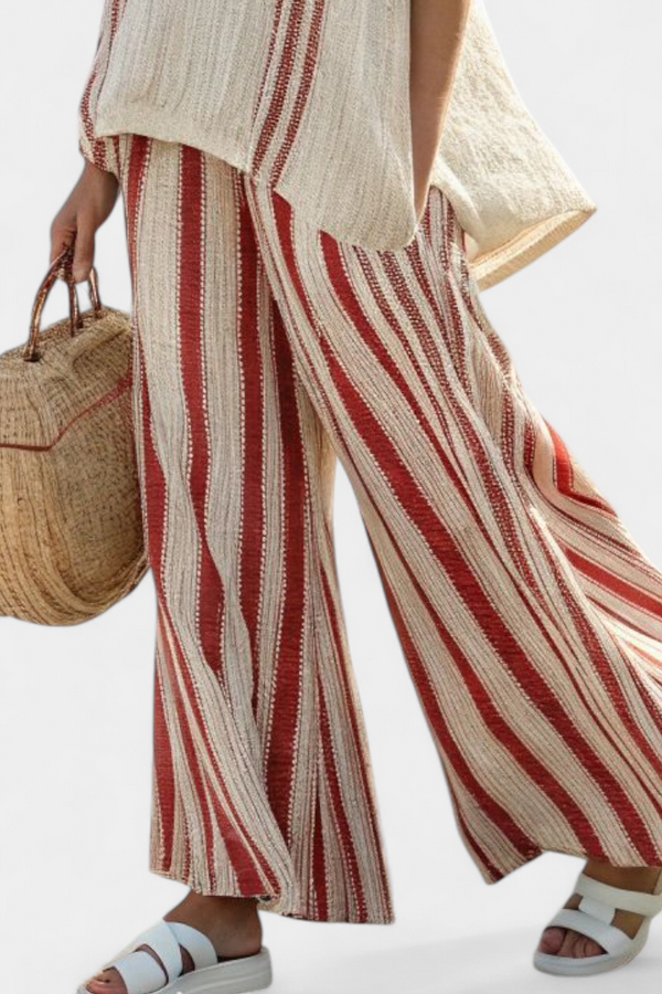 Kendall | Conjunto Top Texturizado Rojo y Pantalón de Lino