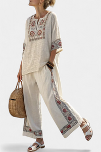 Amelie | Conjunto Blusa Bordada y Pantalón Ancho