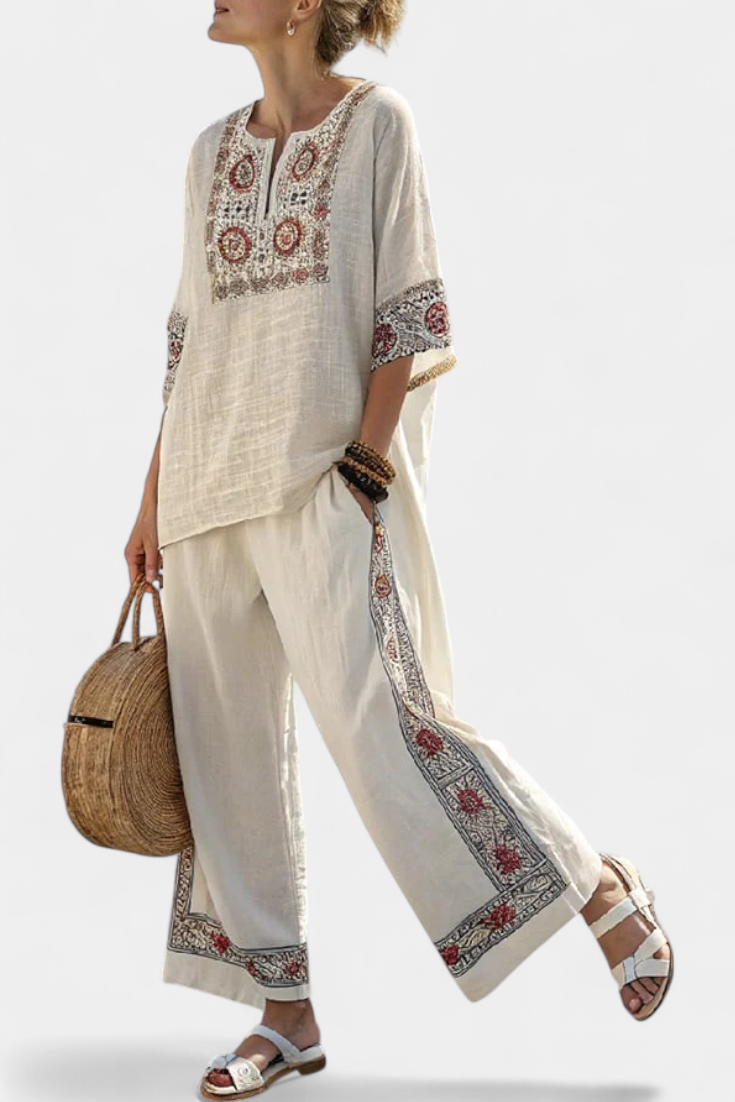 Amelie | Conjunto Blusa Bordada y Pantalón Ancho