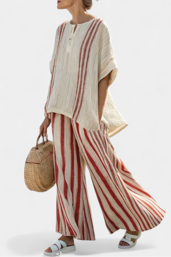 Kendall | Conjunto Top Texturizado Rojo y Pantalón de Lino