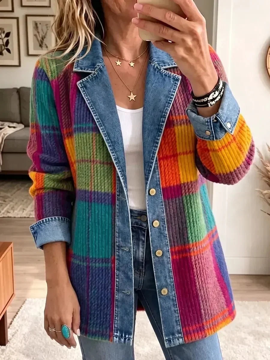 EMMA | Chaqueta vintage de cuadros con detalles vaqueros™