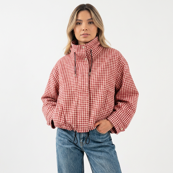 Chaqueta Corta Cuadros Cremallera