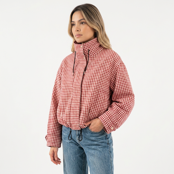 Chaqueta Corta Cuadros Cremallera