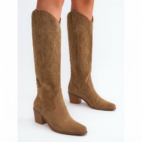 Botas Cowboy Altas Mujer de Ante Bordadas