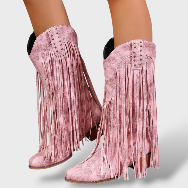Botas Cowboy Mujer Vintage con Flecos
