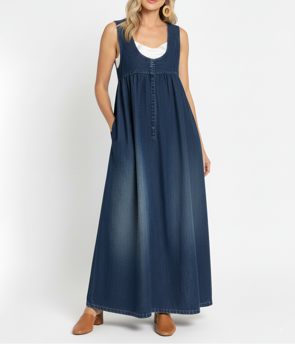 Karen · Vestido Largo de Denim Lavado Vintage