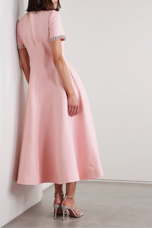 Vestido Midi de Satén con Lazo y Cristales